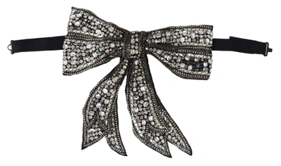 Shop Dolce & Gabbana Silver Crystal Beaded Sequined Catwalk Necklace Bowtie
