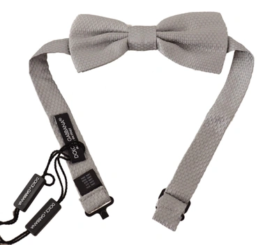 Shop Dolce & Gabbana Silver Gray 100% Silk Adjustable Neck Papillon Bow Tie