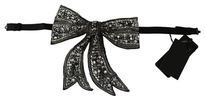 Dolce & Gabbana Silver Tone 100% Silk Crystal Embellished Women  Bowtie In Black | Silver