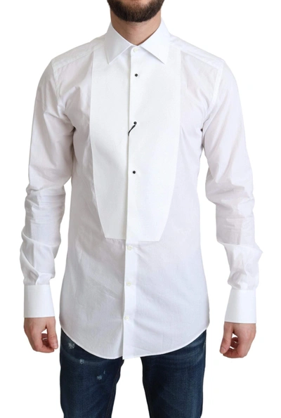 Shop Dolce & Gabbana White Bib Cotton Poplin Men Formal Shirt