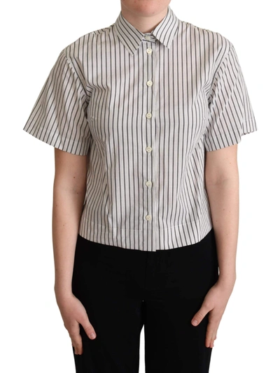 Shop Dolce & Gabbana White Black Striped Collared Shirt