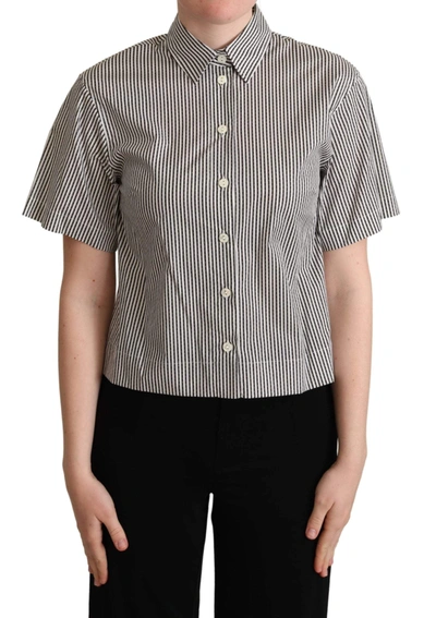 Shop Dolce & Gabbana White Black Striped Cotton Shirt