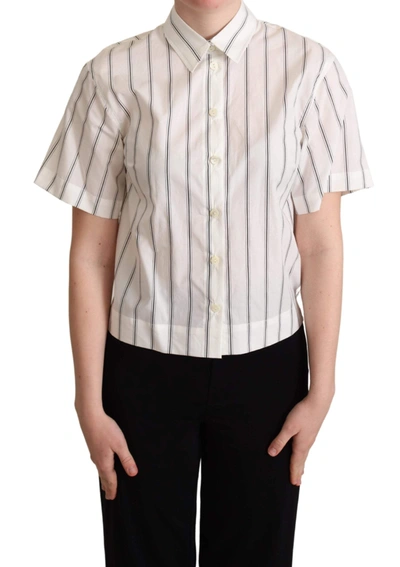 Shop Dolce & Gabbana White Black Stripes Collared Shirt Top