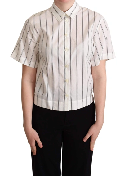 Dolce & Gabbana White Black Stripes Collared Shirt Top In White
