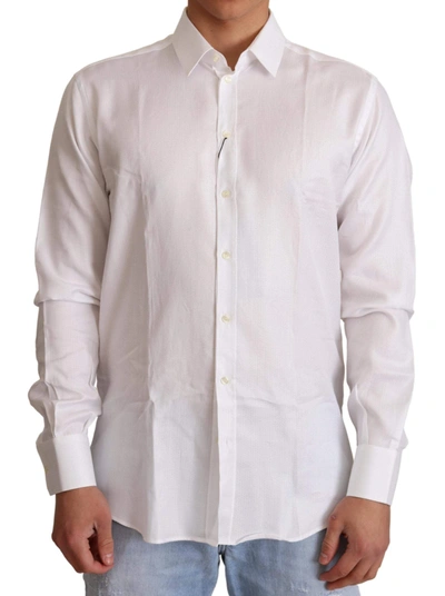 Shop Dolce & Gabbana White Cotton Dress Formal Martini Shirt