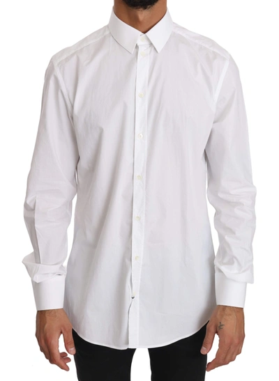 Shop Dolce & Gabbana White Cotton Gold Dress Shirt