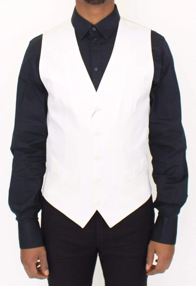 Shop Dolce & Gabbana White Cotton Silk Blend Dress Vest Blazer