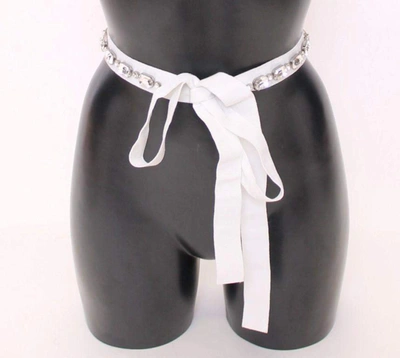 Shop Dolce & Gabbana White Crystal Stones Waist Belt
