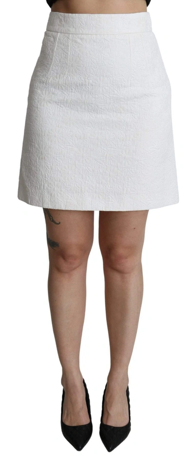 Shop Dolce & Gabbana White Floral High Waist Mini Brocade Skirt