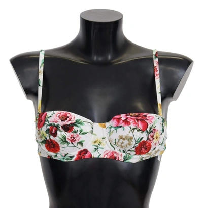 Shop Dolce & Gabbana White Floral Print Swimsuit Beachwear Bikini Tops