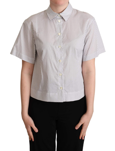 Shop Dolce & Gabbana White Gray Polka Dots Collared Button Shirt