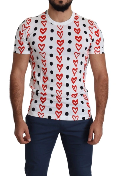 Shop Dolce & Gabbana White Hearts Print  Cotton Men Top T-shirt