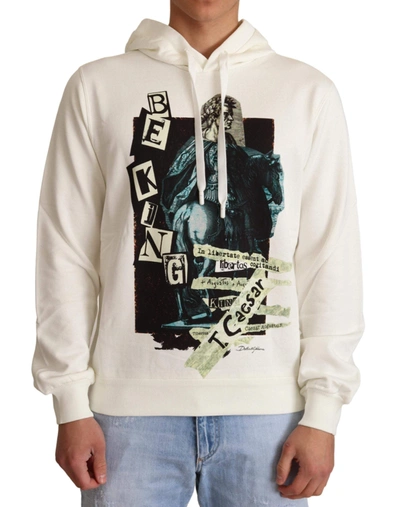 Shop Dolce & Gabbana White King Ceasar Cotton Hooded Sweater
