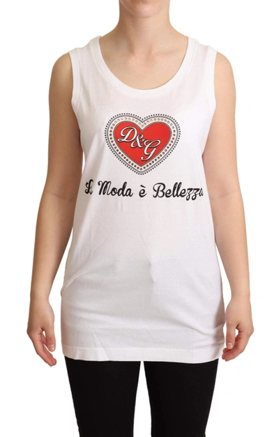 Dolce & Gabbana White La Moda Crystal Tank Top T-shirt In White