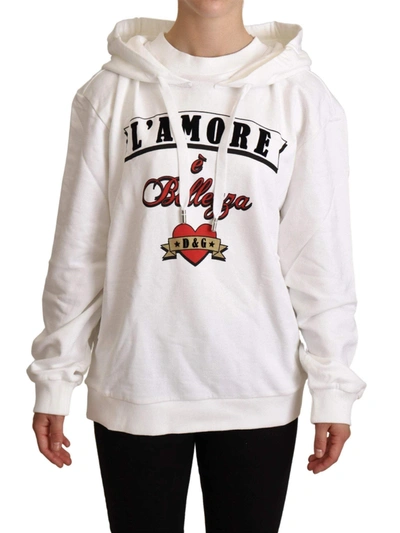 Shop Dolce & Gabbana White L'amore Hooded Pullover Sweater