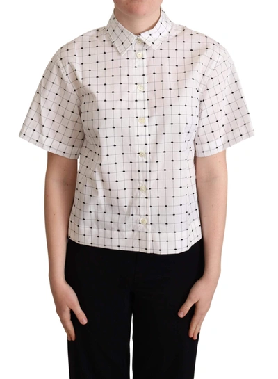 Shop Dolce & Gabbana White Polka Dot Cotton Collared Shirt Top