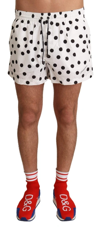 Shop Dolce & Gabbana White Polka Dots Beachwear Shorts Swimwear