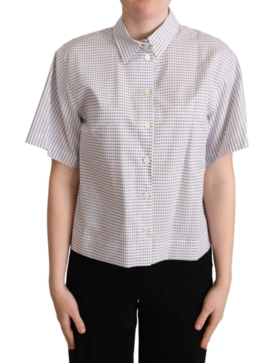 Dolce & Gabbana White Gray Polka Dots Collared Button Shirt In White