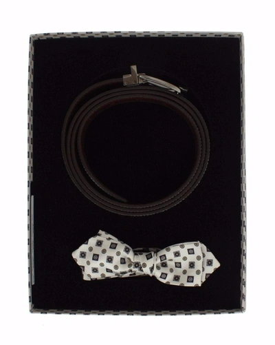 Shop Dolce & Gabbana White Silk Bowtie Leather Men Belt Gift Box