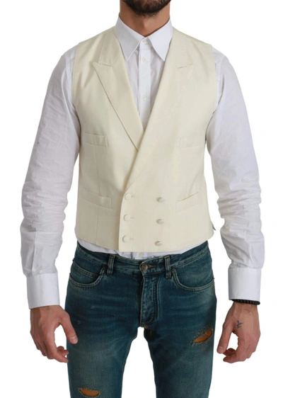 Dolce & Gabbana White Waistcoat Formal Wool  Vest In White