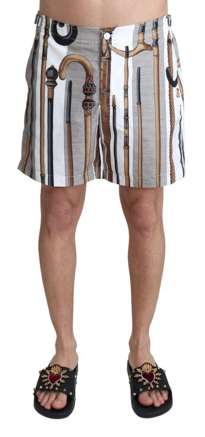 Dolce & Gabbana White Walking Stick Beachwear Shorts Swimshorts In White