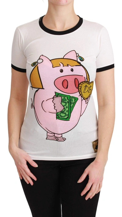 Shop Dolce & Gabbana White Year Of The Pig Top Cotton T-shirt