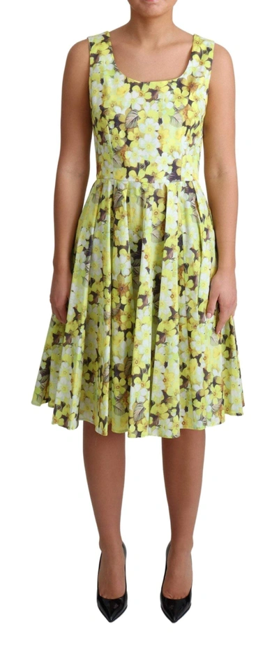 Shop Dolce & Gabbana Yellow Floral Cotton Stretch Gown Dress