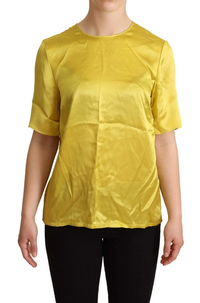 Shop Dolce & Gabbana Yellow Silk Short Sleeve Blouse T-shirt