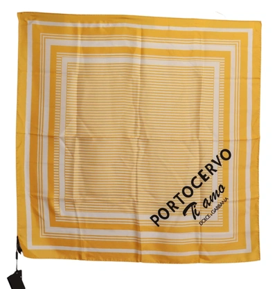 Shop Dolce & Gabbana Yellow Striped Silk Square Foulard Scarf