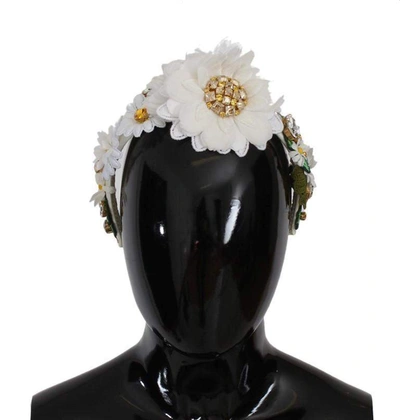 Shop Dolce & Gabbana Yellow White Sunflower Crystal Floral Headband In Multicolor