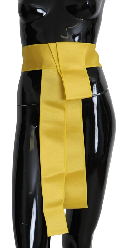 Dolce & Gabbana Yellow Wide Snap Button Closure Silk Belt In Yellow