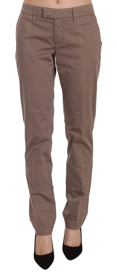 Shop Dondup Low Waist Straight Cut Trouser Pants In Brown