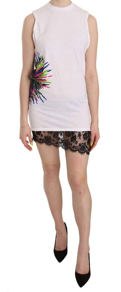 Dsquared2 Printed Crew Neck Sleeveless Bodycon Mini Dress In White