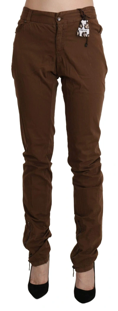 Shop Ermanno Scervino High Waist Skinny Trouser Cotton Pants In Brown