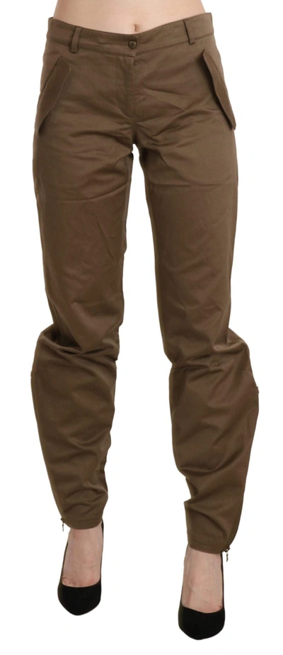 Shop Ermanno Scervino Mid Waist Straight Cotton Pants In Brown