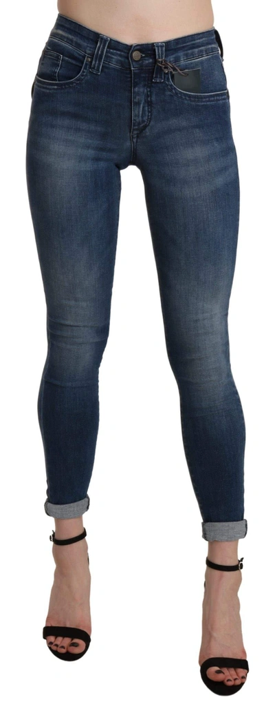 Shop Ermanno Scervino Washed High Waist Skinny Cropped Cotton Jeans In Blue