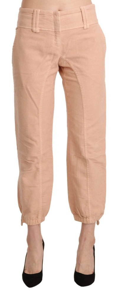 Shop Ermanno Scervino Beige Mid Waist Cropped Cotton Trouser Pants
