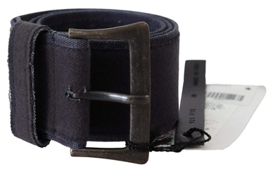 Ermanno Scervino Black Navy Blue Wide Square Rustic Buckle Belt In Blue
