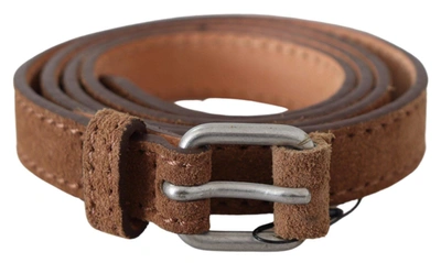 Shop Ermanno Scervino Brown Leather Slim Silver Buckle Waist Belt