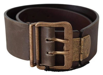 Shop Ermanno Scervino Brown Leather Wide Bronze Buckle Waist Belt