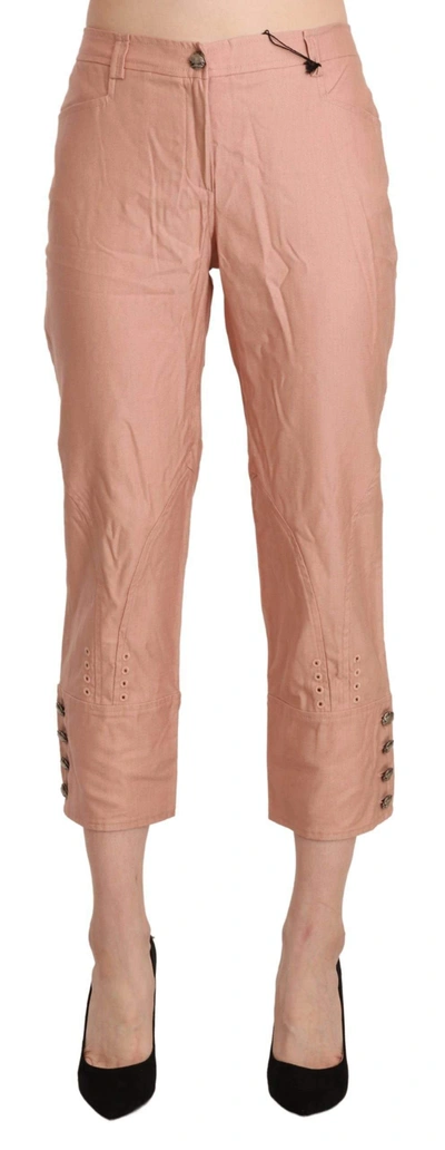Shop Ermanno Scervino Cotton Pink High Waist Cropped Trouser Pants