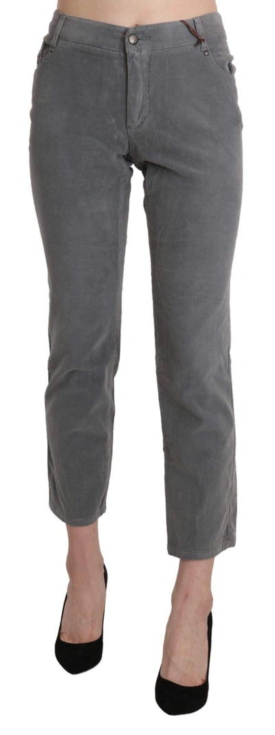 Shop Ermanno Scervino Gray Cropped Cotton Stretch Trouser Pants