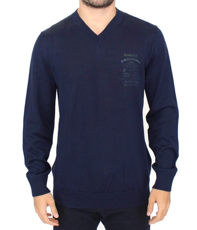 Shop Ermanno Scervino Men  Wool Blend V-neck Pullover Sweater In Blue