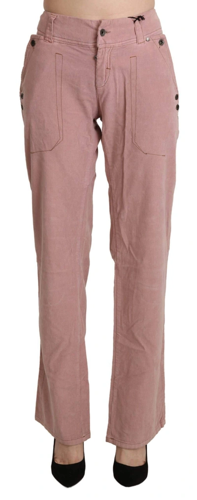Shop Ermanno Scervino Pink High Waist Straight Cotton Trouser Pants