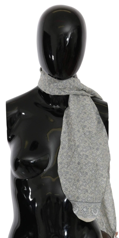 Ermanno Scervino Cotton Beige Blue Fantasy Print Scarf In Beige