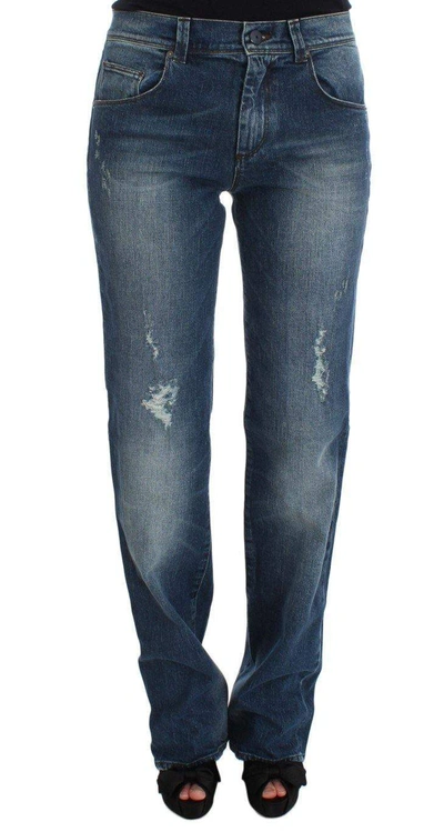 Shop Ermanno Scervino Women   Wash Cotton Blend Slim Fit Jeans In Blue
