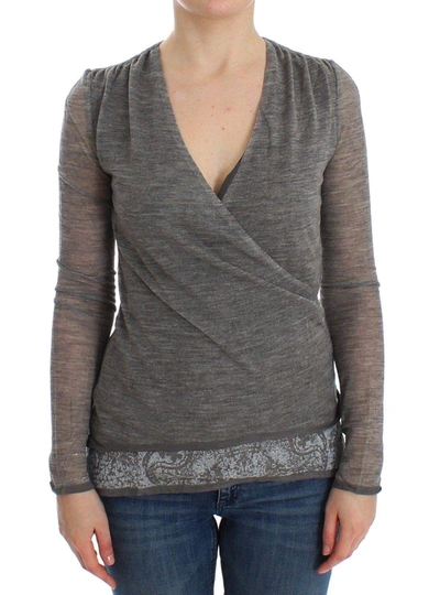 Shop Ermanno Scervino Women   Wool Blend Stretch Long Sleeve Sweater In Gray