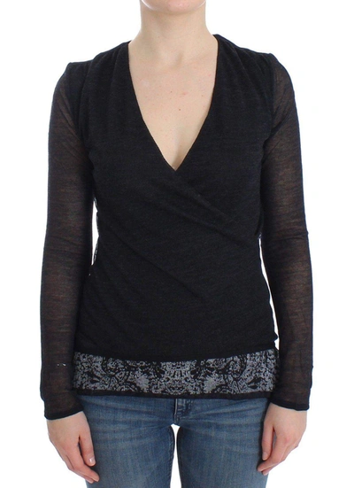 Shop Ermanno Scervino Women  Wool Blend Stretch Long Sleeve Sweater In Black
