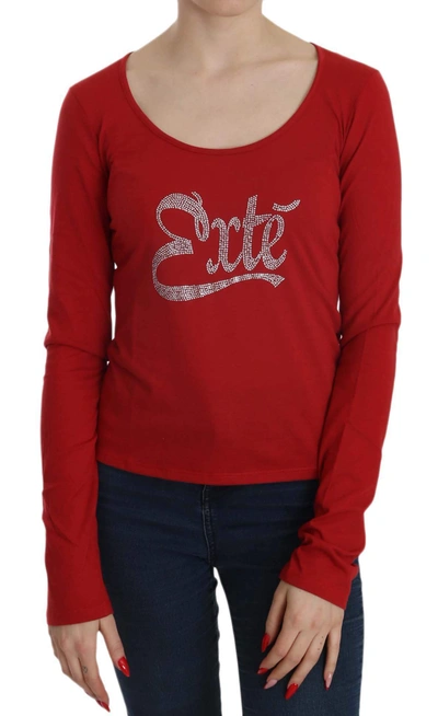 Shop Exte Crystal Embellished Long Sleeve Blouse In Red