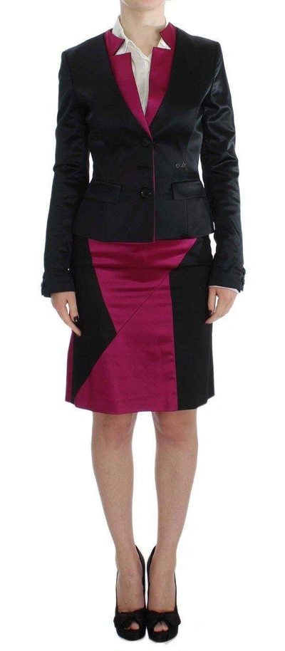 Exte Chic Black And Pink Skirt Suit Ensemble In Black